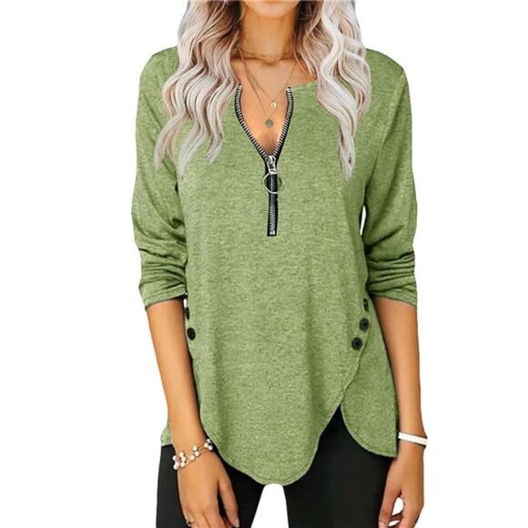 COPY - Women's Casual Long Sleeve Tunic Shirt Round Neck with Button Side Blouse - Picture 1 of 7